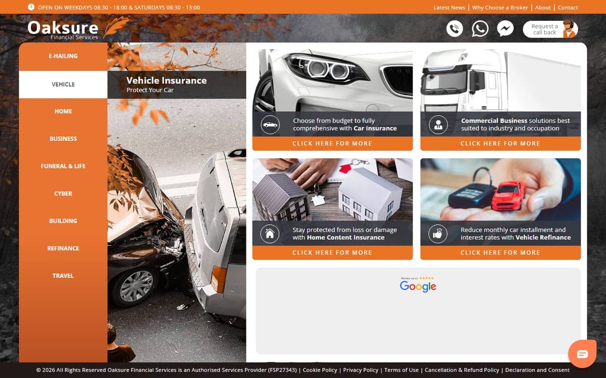 The Oaksure Financial Services insurance website